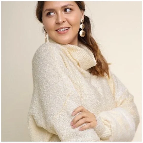 Umgee Long Sleeve Turtleneck Knit Pullover Sweater with Faux Fur Sleeve Detail - Picture 2 of 7